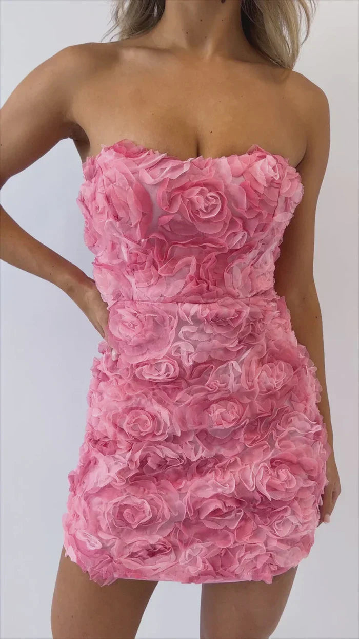 Aurelie | Strapless 3D Rose Dress