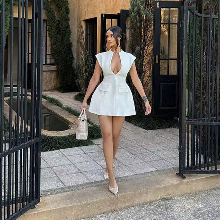 Belora | Plunge Neck Structured Dress