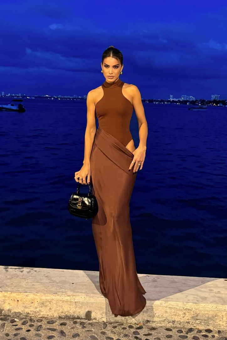 Kelvera | Cut-Out High Neck Maxi Dress