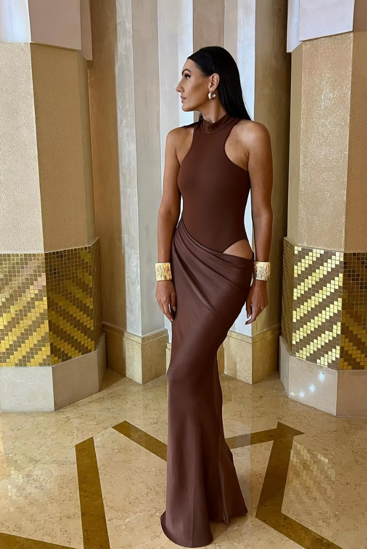 Kelvera | Cut-Out High Neck Maxi Dress