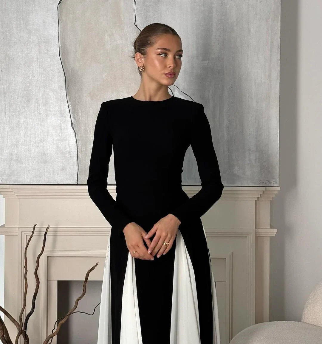 Allison | Women's Elegant Long-sleeve Pleated Maxi Dress