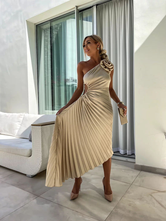 Felicity | Women's One-Shoulder Pleated Maxi Wedding Guest Dress