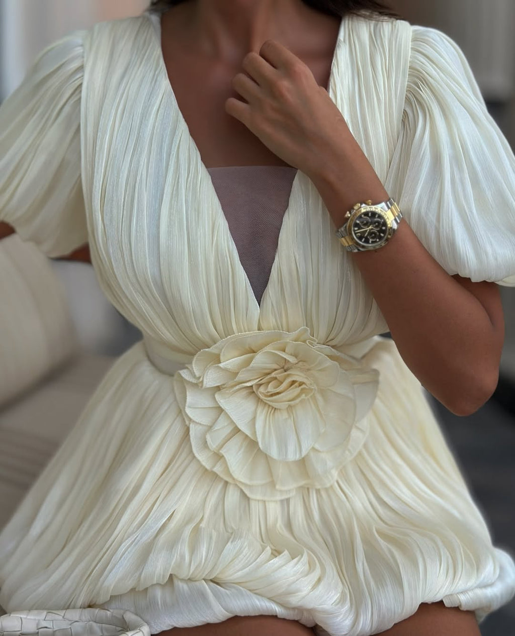 Kensley | Women's Pleated Mini Cocktail Dress with Floral Detail