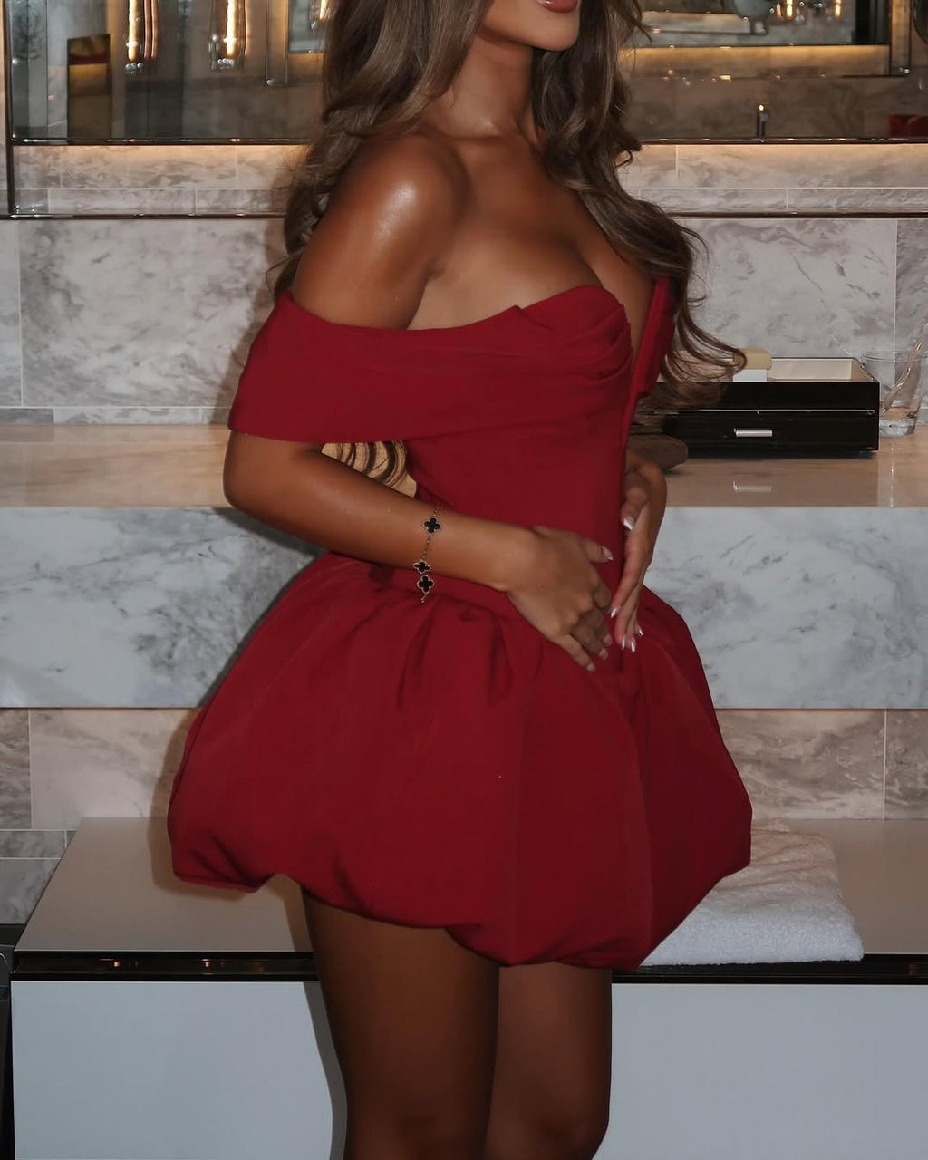 Nina | Women's Off-Shoulder Bubble Mini Cocktail Dress