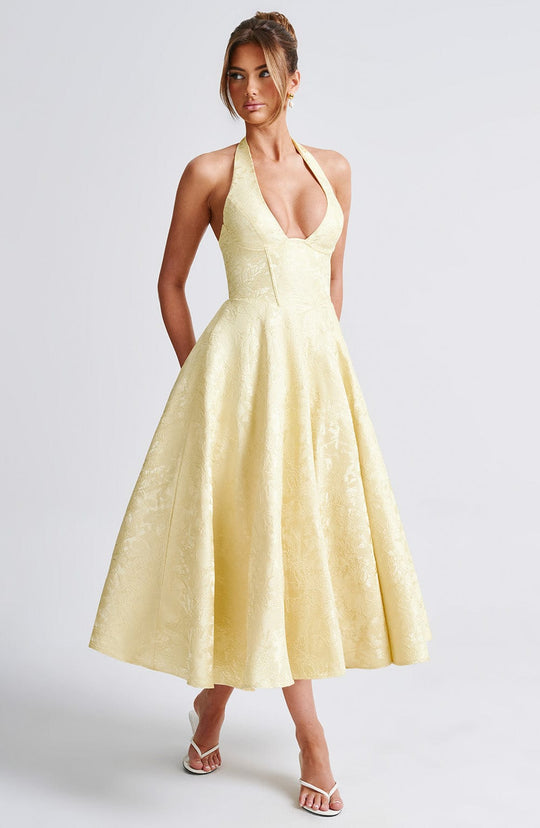 Rosalie | Women's Halter-Neck Midi Wedding Guest Dress