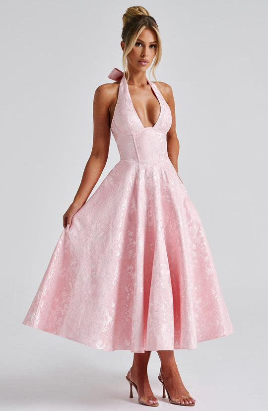 Rosalie | Women's Halter-Neck Midi Wedding Guest Dress