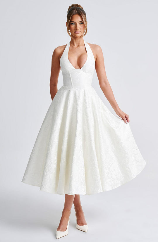 Rosalie | Women's Halter-Neck Midi Wedding Guest Dress