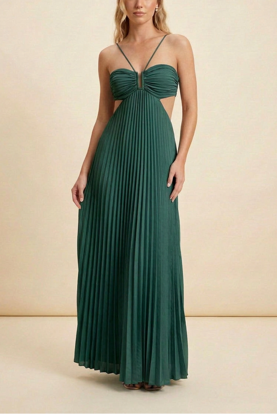 Luella | Women's Halter Pleated Maxi Prom Dress
