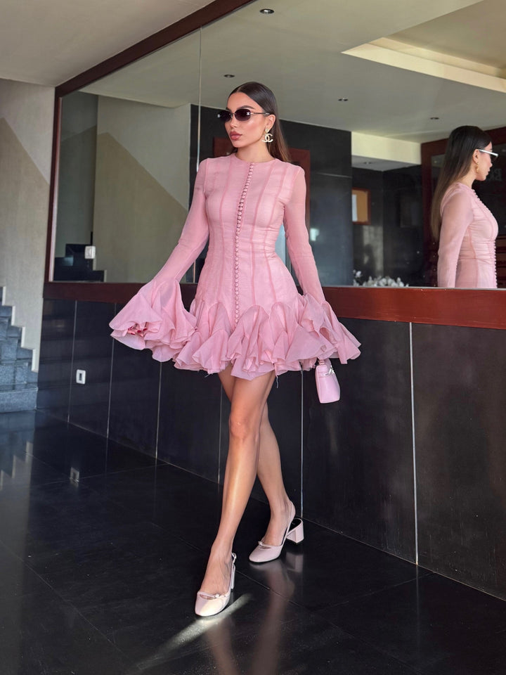 Thyra | Ruffled Hem Long-Sleeve Dress