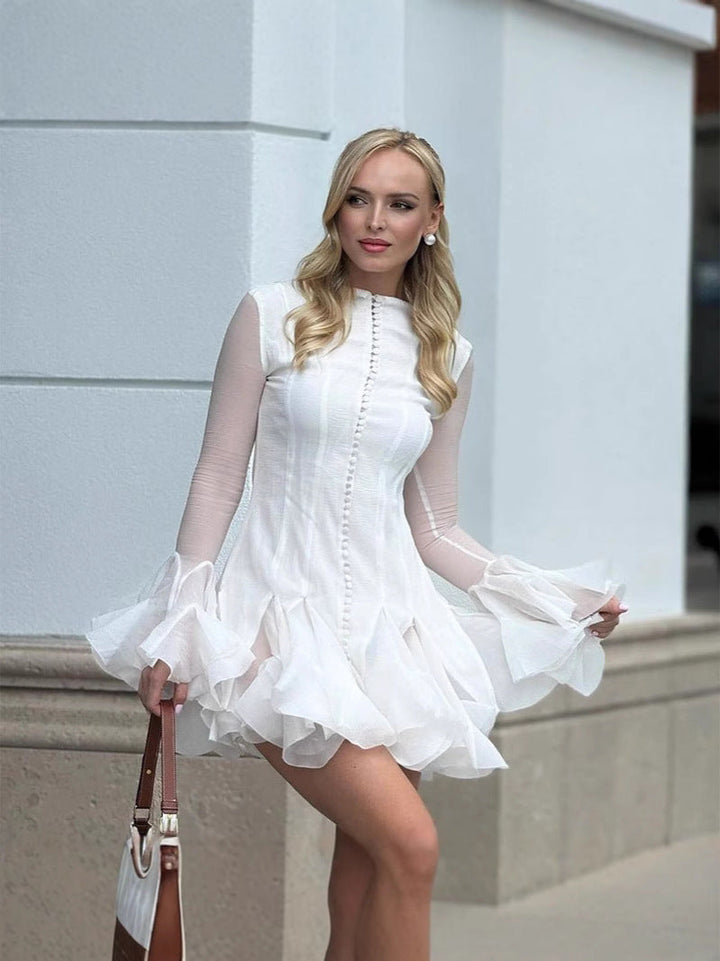 Thyra | Ruffled Hem Long-Sleeve Dress