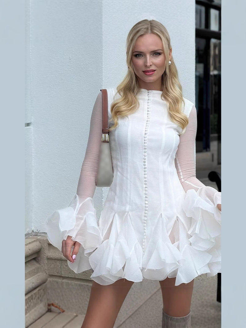 Thyra | Ruffled Hem Long-Sleeve Dress