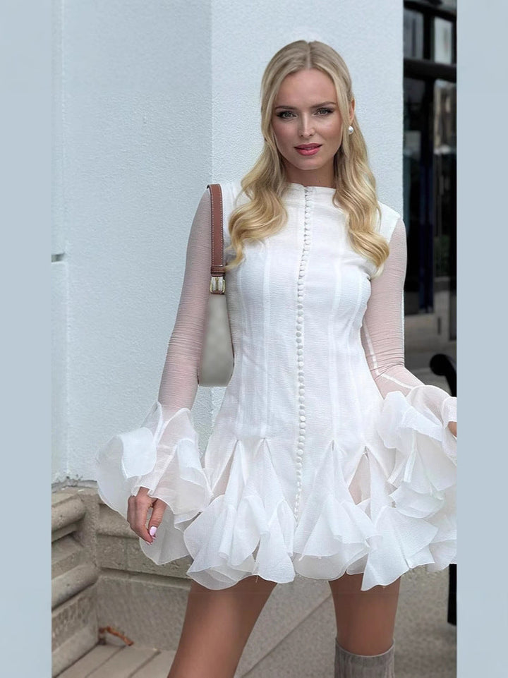 Thyra | Ruffled Hem Long-Sleeve Dress