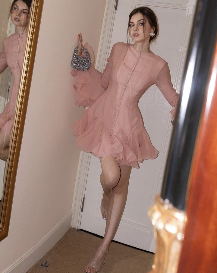Thyra | Ruffled Hem Long-Sleeve Dress