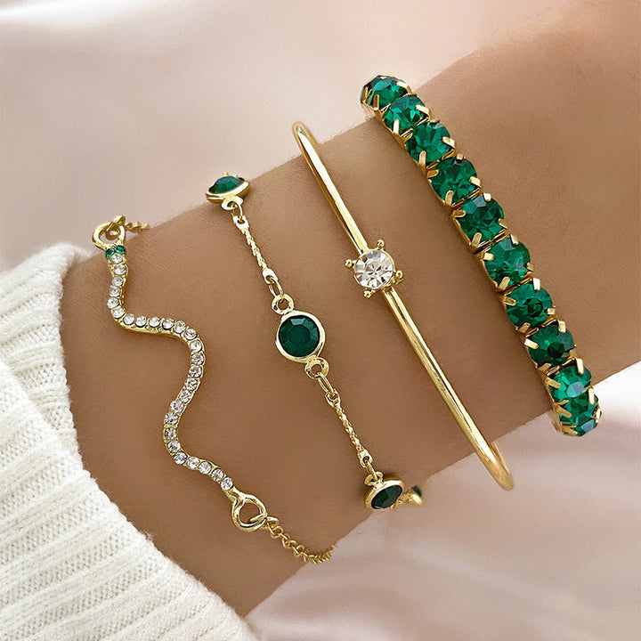 Orliva | Luxe Green & Gold Bracelet Set