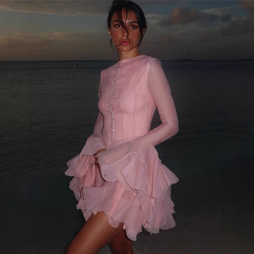 Thyra | Ruffled Hem Long-Sleeve Dress