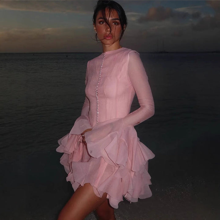 Thyra | Ruffled Hem Long-Sleeve Dress
