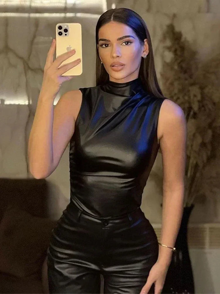 Vionette | Asymmetrical Faux Leather Top