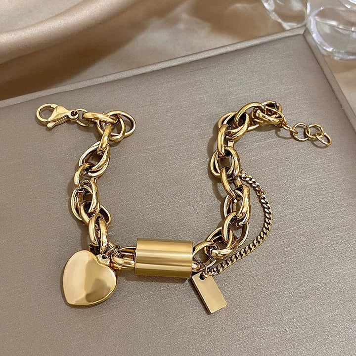Danica | Gold Heart Charm Chain Bracelet