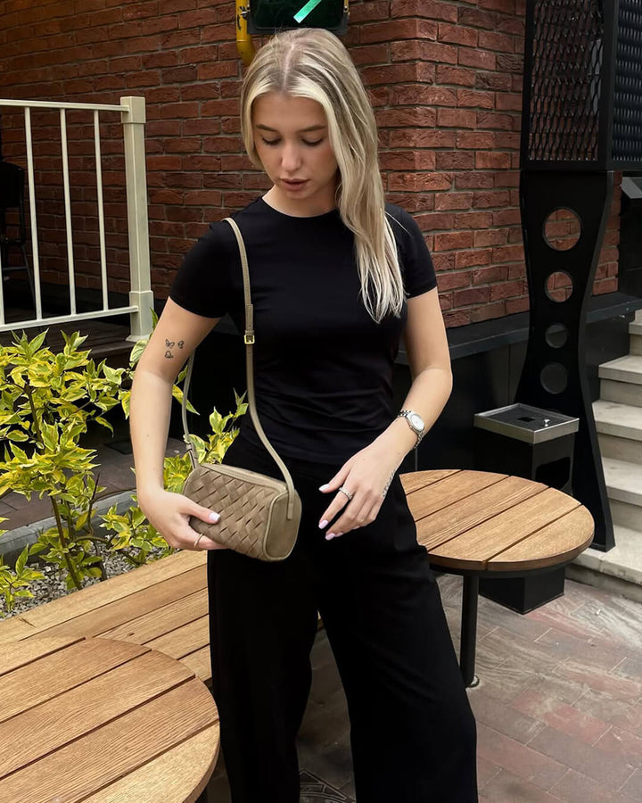 Gardenia | Woven Suede Shoulder Bag