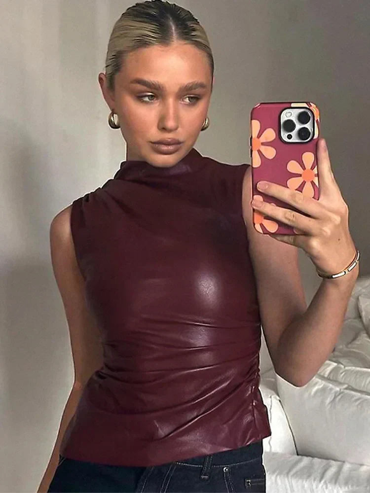 Vionette | Asymmetrical Faux Leather Top