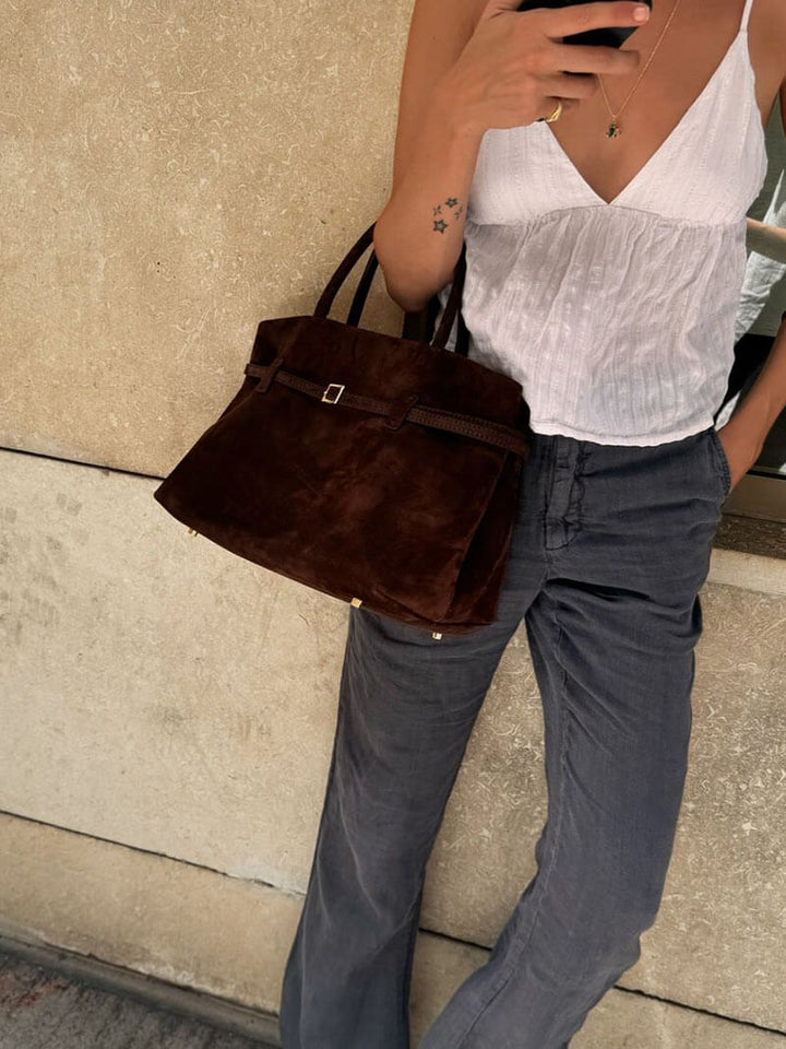 Aeronwen | Classic Suede Top-Handle Bag