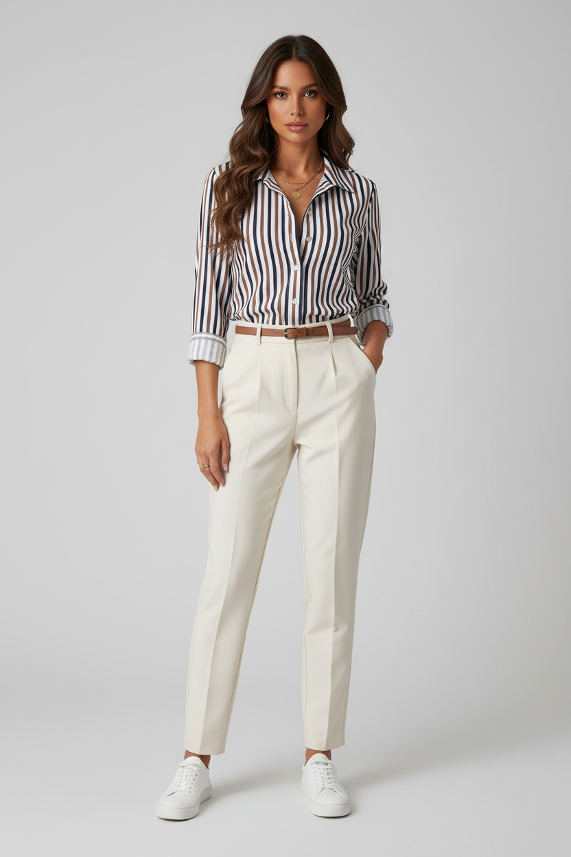 Women's Single-Breasted Long-Sleeve Casual Striped Shirt