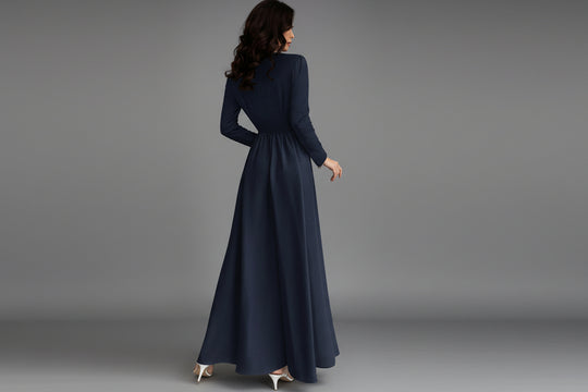 Women’s Elegant Long Sleeve A-Line Maxi Dress