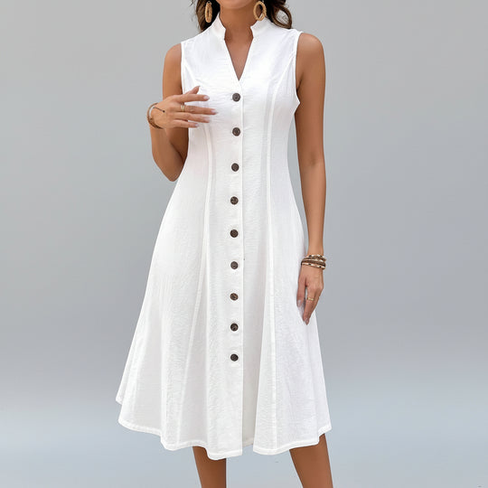 Women’s Elegant French-Style Sleeveless V-Neck A-Line Maxi Dress