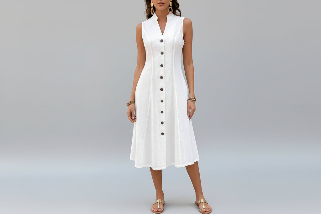 Women’s Elegant French-Style Sleeveless V-Neck A-Line Maxi Dress