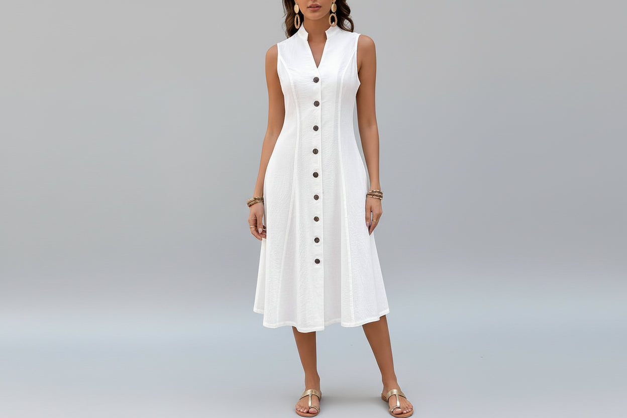 Women’s Elegant French-Style Sleeveless V-Neck A-Line Maxi Dress