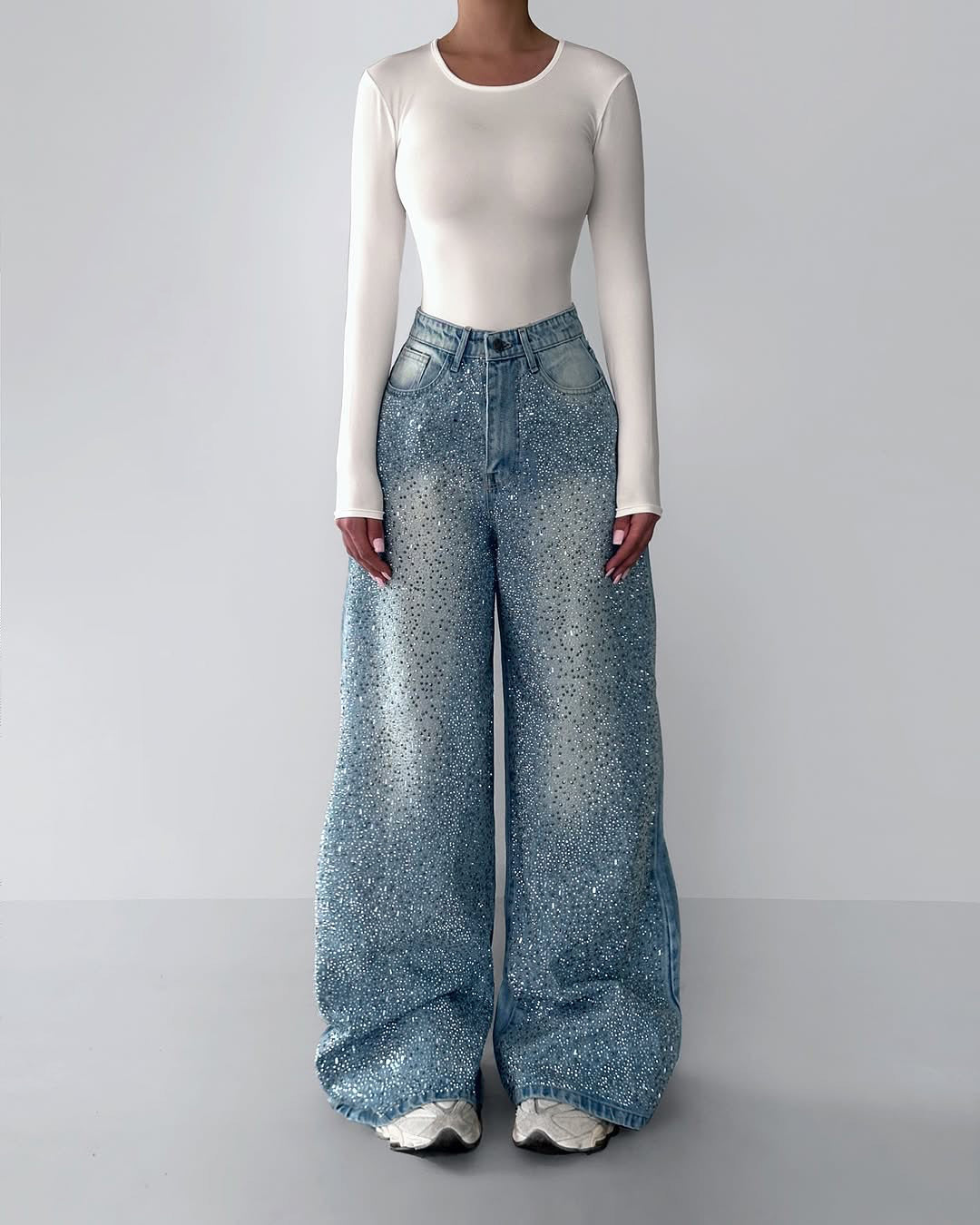 Women’s Irregular Rhinestone Denim Jeans