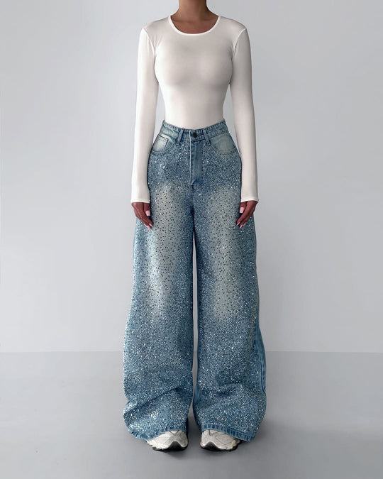 Women’s Irregular Rhinestone Denim Jeans
