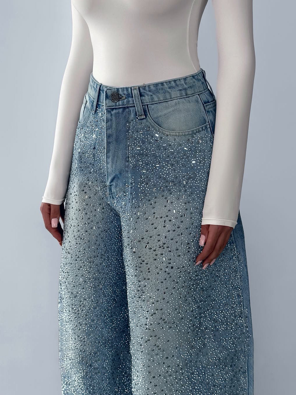 Women’s Irregular Rhinestone Denim Jeans