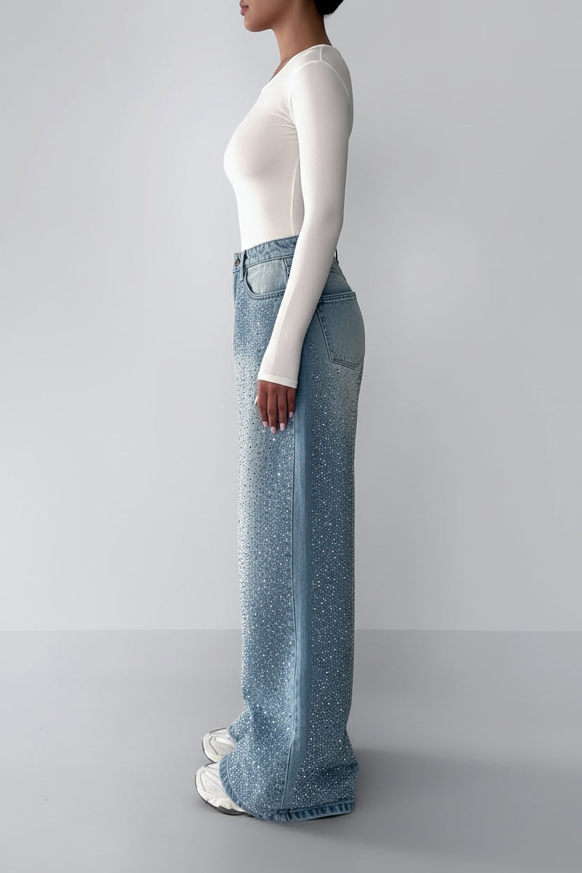 Women’s Irregular Rhinestone Denim Jeans