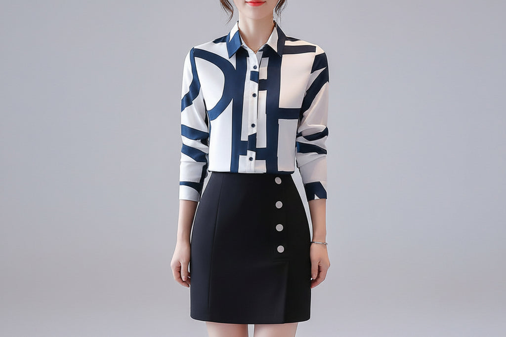Women’s Lapel Chiffon Shirt Loose Fit Printed Long Sleeve Cardigan Top