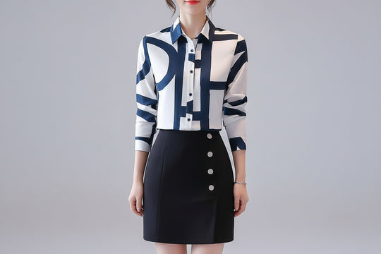 Women’s Lapel Chiffon Shirt Loose Fit Printed Long Sleeve Cardigan Top