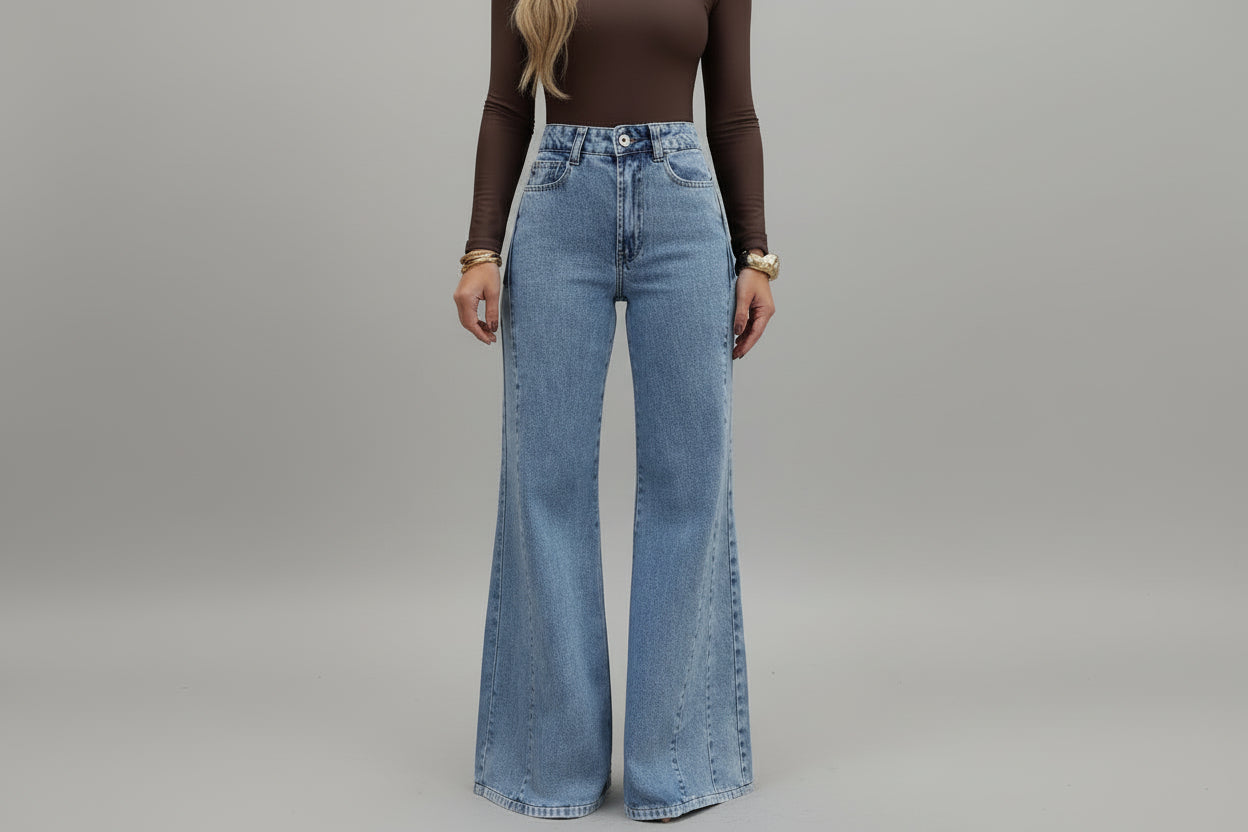 Women’s Light Blue High Waisted Flared Denim Jeans
