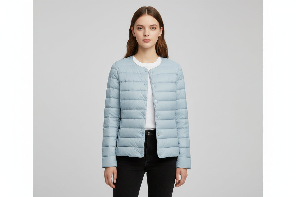 Women’s Lightweight Collarless Round Neck Slim Fit Down Jacket
