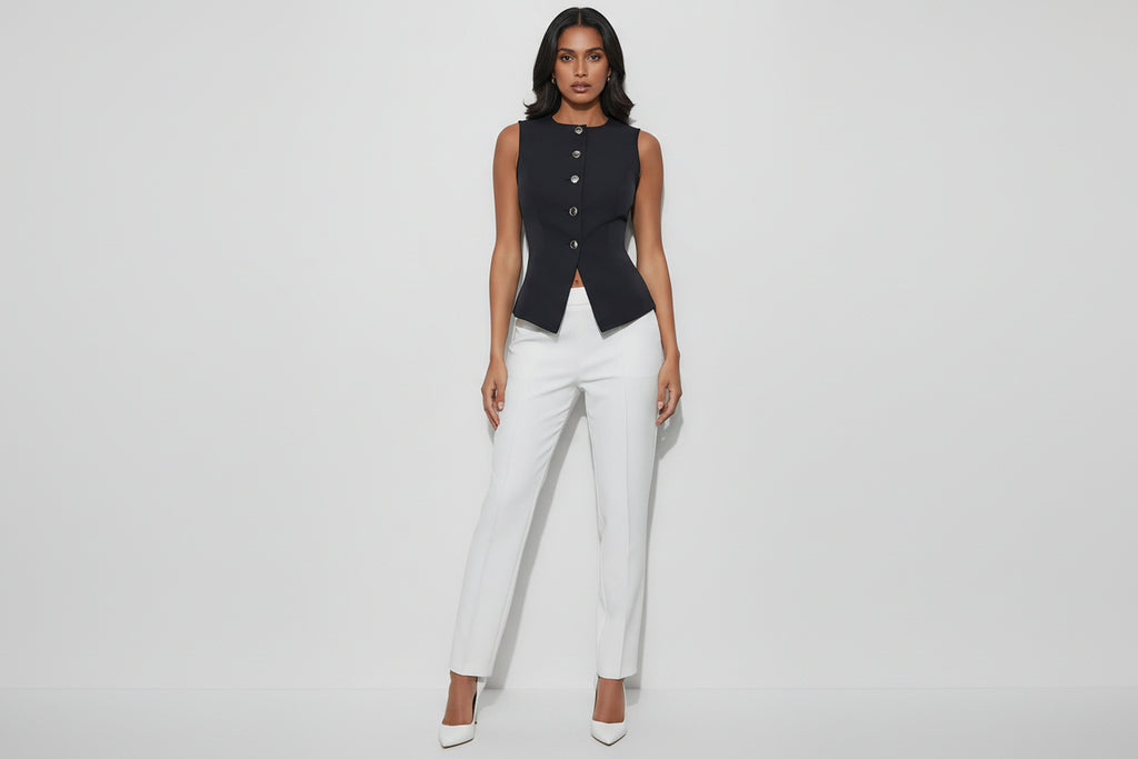 Women’s Sleeveless Button Vest Slim Fit Defined Waist
