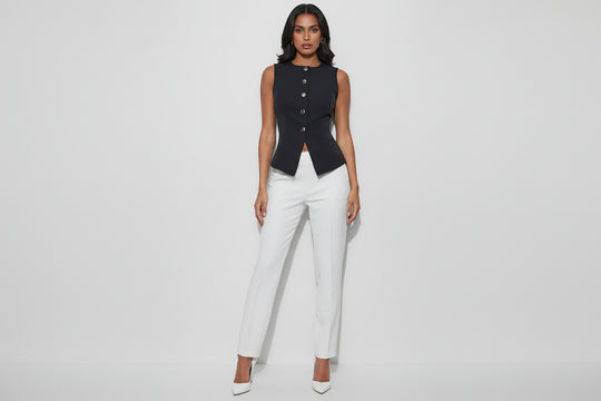 Women’s Sleeveless Button Vest Slim Fit Defined Waist