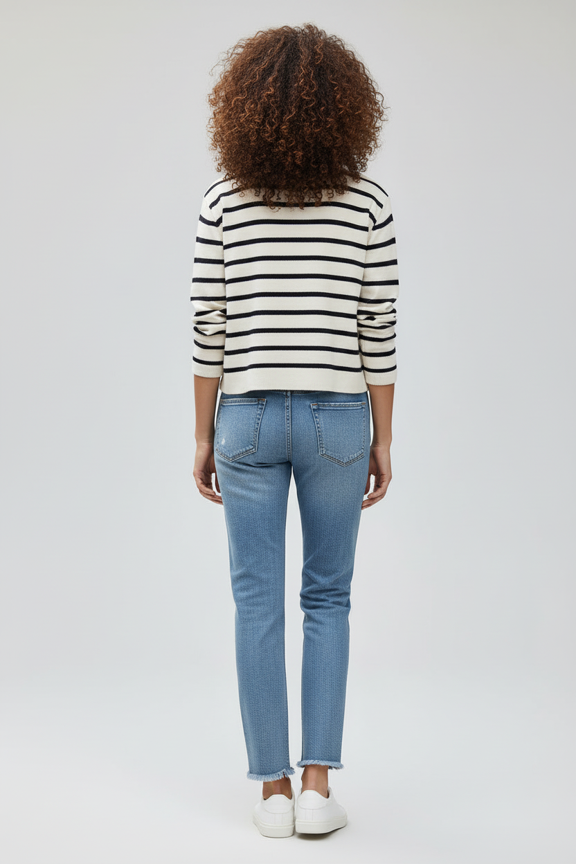 Women’s Striped Knitted Cropped Cardigan Sweater