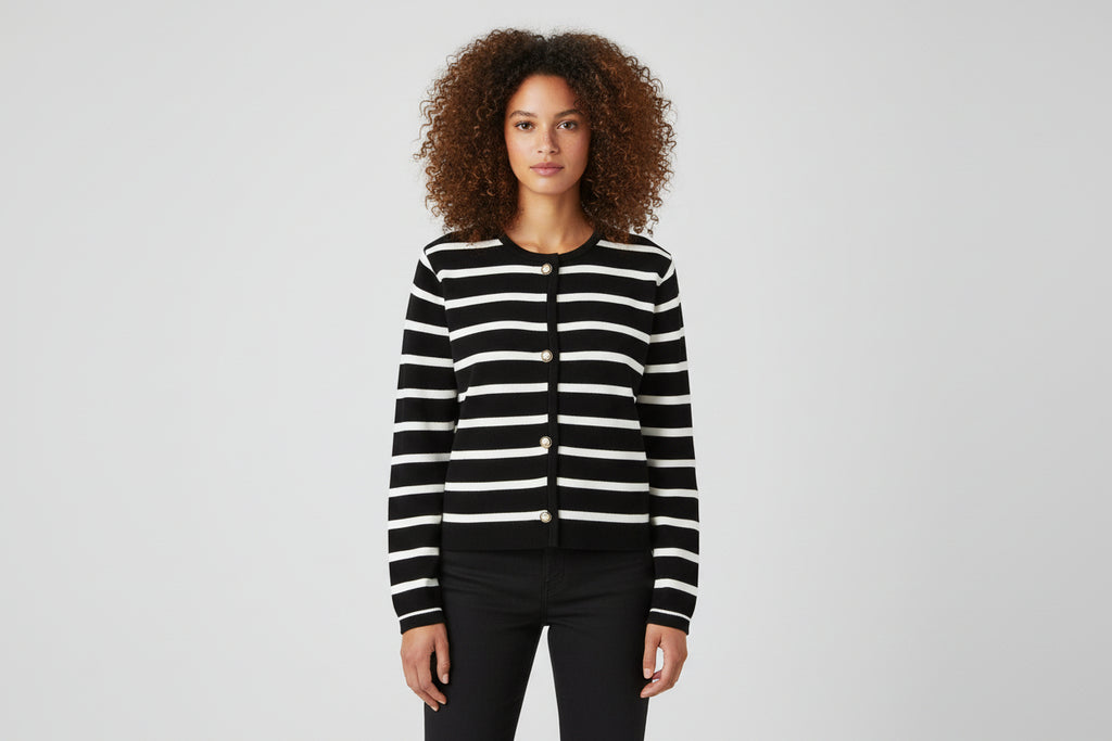 Women’s  Round Neck Striped Knitted Cardigan