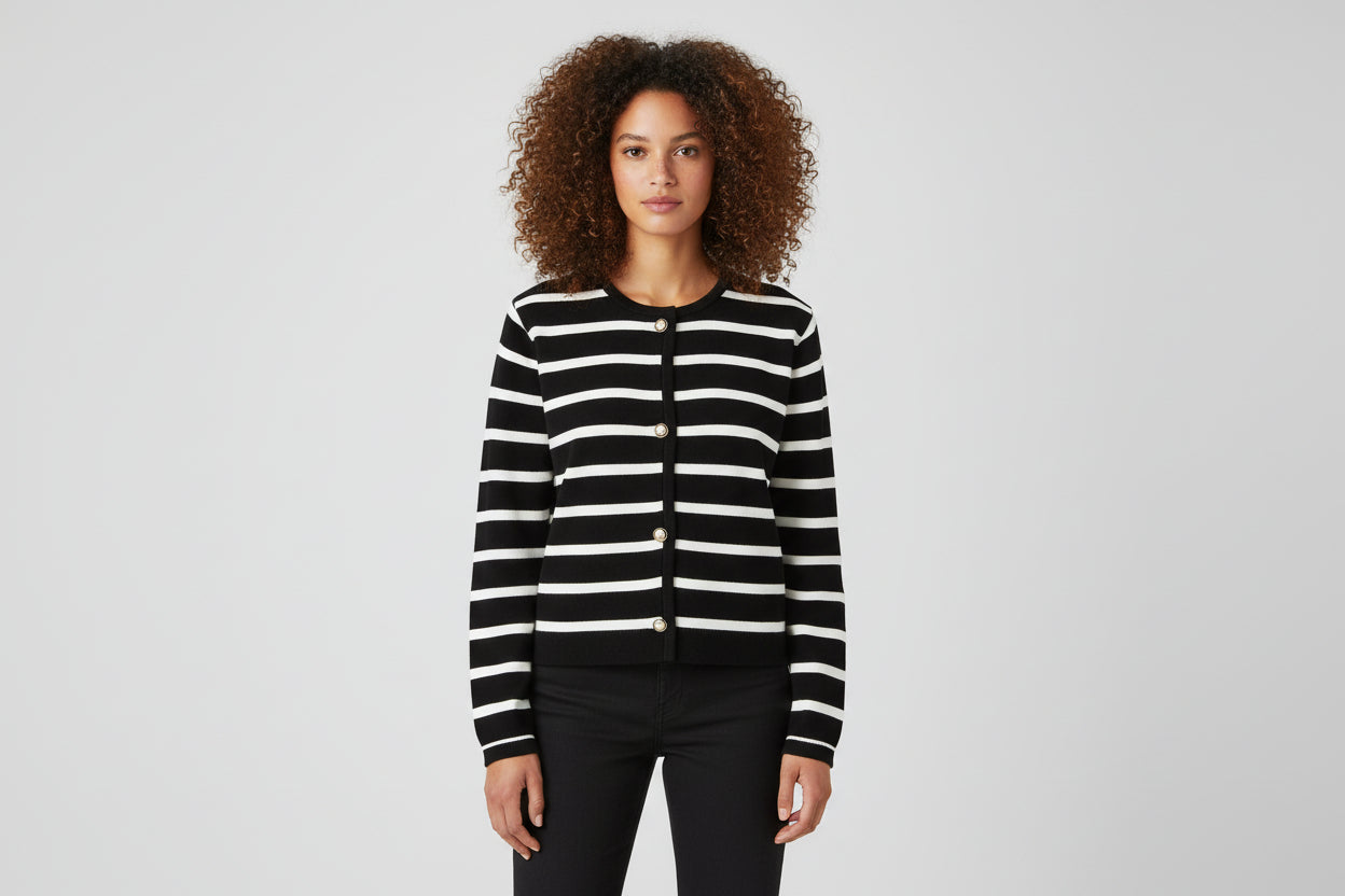 Women’s  Round Neck Striped Knitted Cardigan
