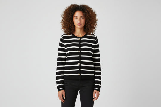 Women’s  Round Neck Striped Knitted Cardigan