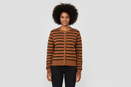 Women’s  Round Neck Striped Knitted Cardigan