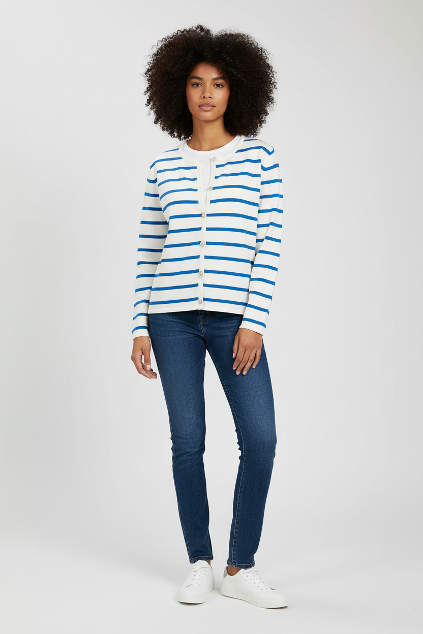 Women’s  Round Neck Striped Knitted Cardigan