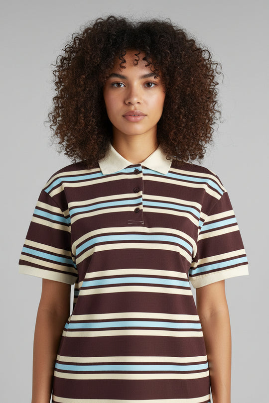 Women’s Striped Short Sleeve Polo T Shirt