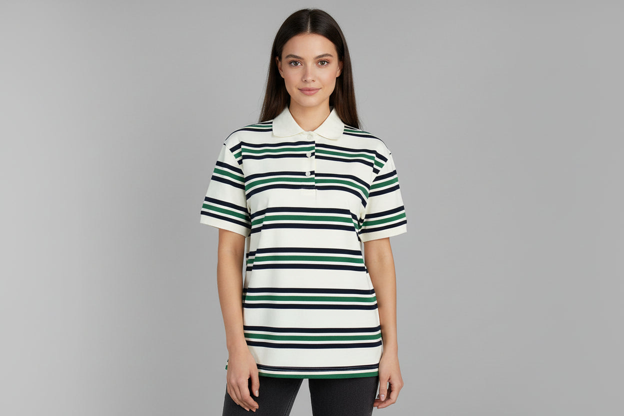 Women’s Striped Short Sleeve Polo T Shirt
