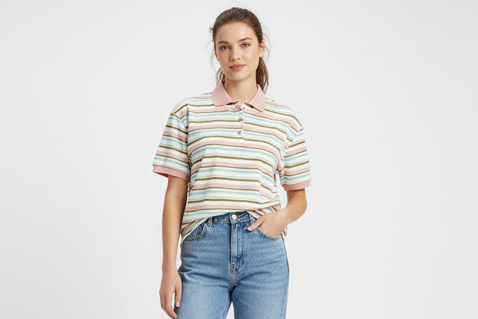 Women’s Striped Short Sleeve Polo T Shirt