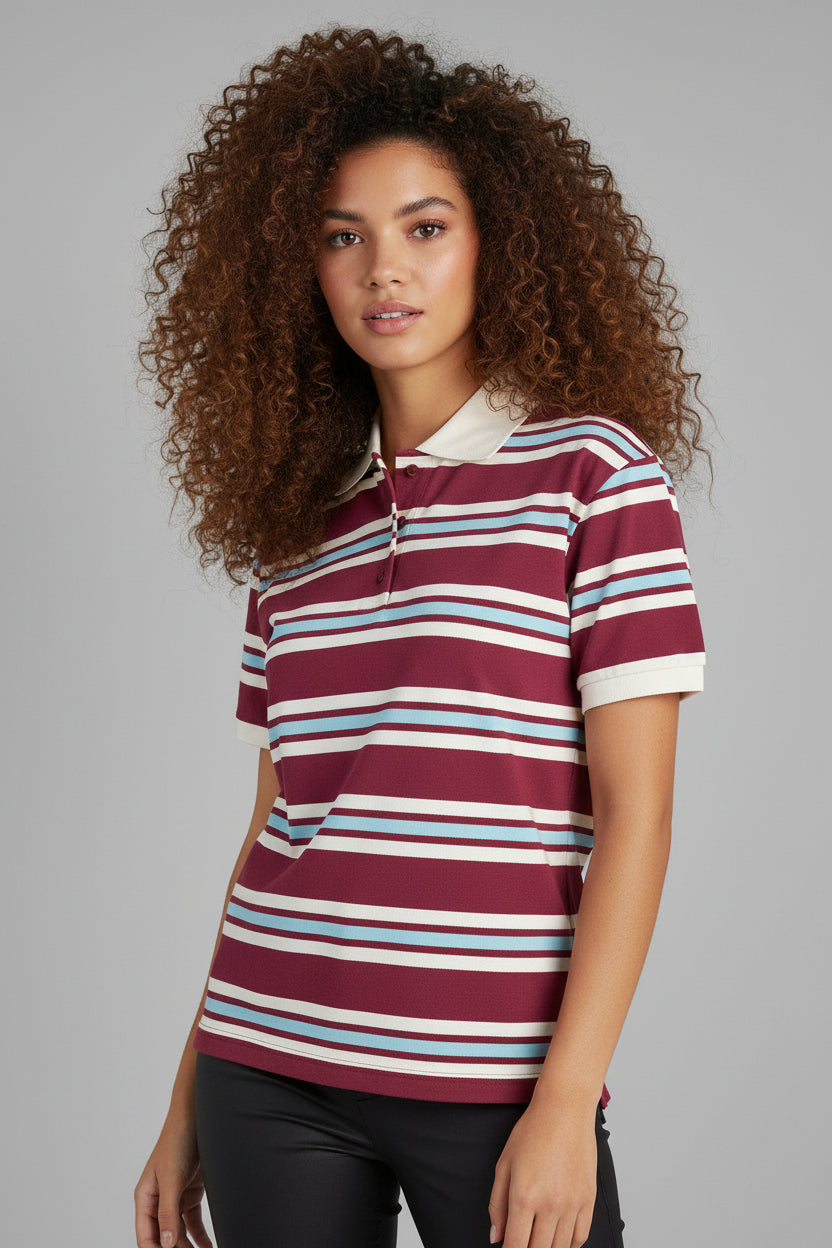 Women’s Striped Short Sleeve Polo T Shirt